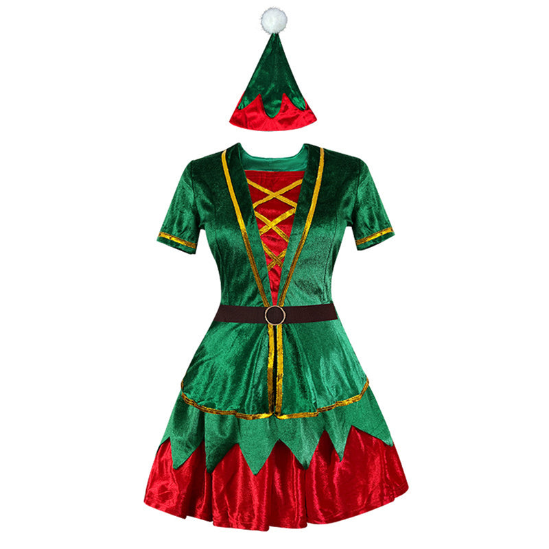Women Female Christmas Mrs Claus Elf Cosplay Costume Accessory Full Set - AwwwCos