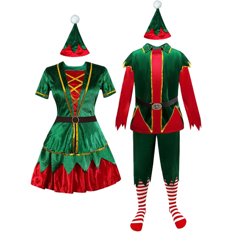 Women Female Christmas Mrs Claus Elf Cosplay Costume Accessory Full Set - AwwwCos