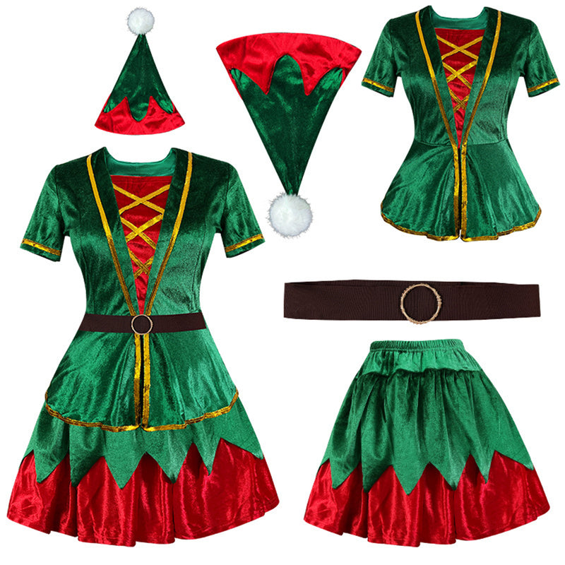 Women Female Christmas Mrs Claus Elf Cosplay Costume Accessory Full Set - AwwwCos