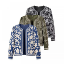 Women Floral Quilted Jacket Short Front Open Print Lightweight Coat - AwwwCos