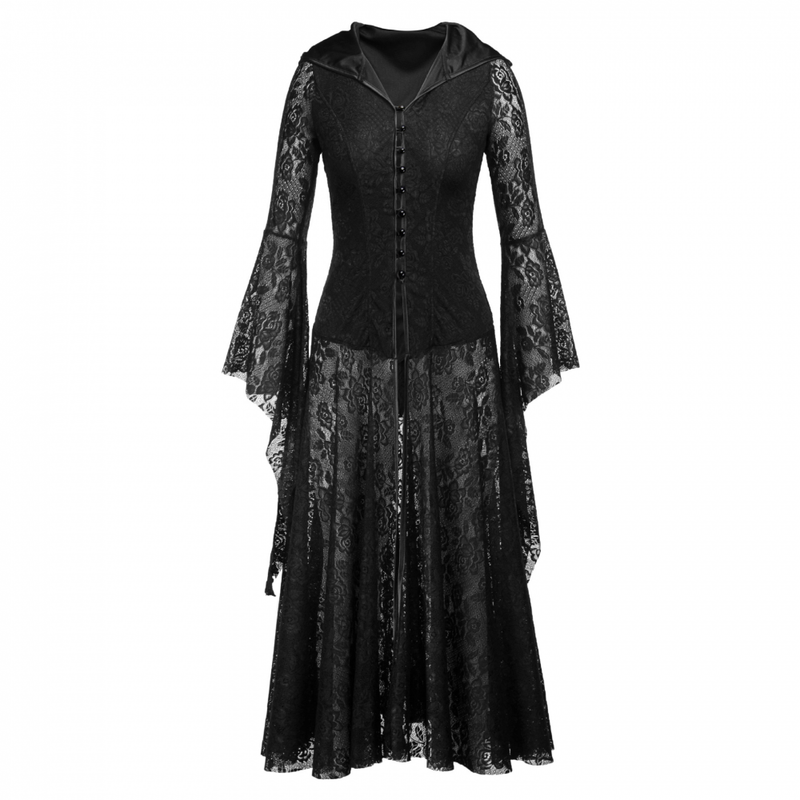 Women Gothic Bell Sleeve Victorian Hooded Fancy Dresses Vintage Costume
