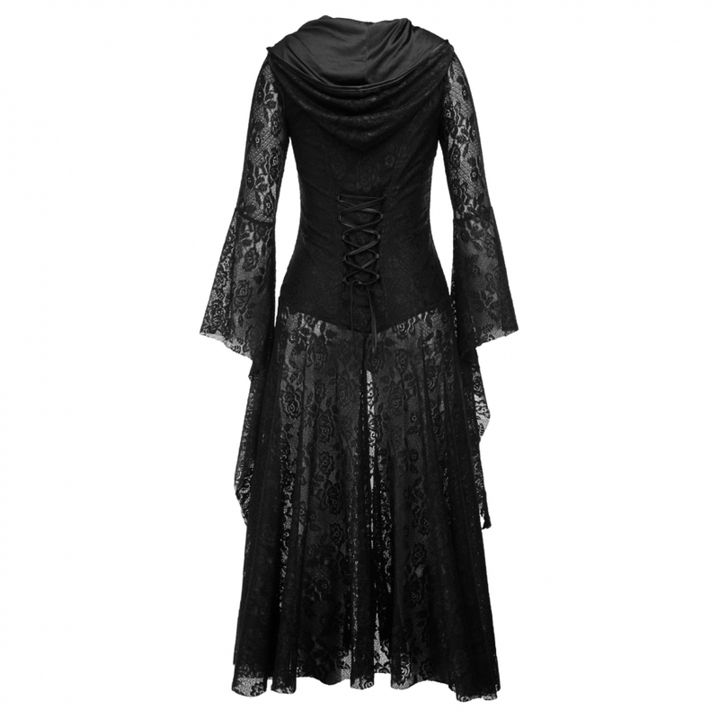Women Gothic Bell Sleeve Victorian Hooded Fancy Dresses Vintage Costume