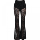 Women Gothic Disco Black Lace Elastic Waist Bell Bottoms Flare Pants - AwwwCos