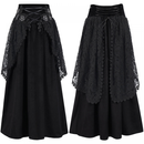 Women Gothic High Waist Velvet Lace Irregular Black Midi Skirts - AwwwCos