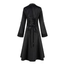 Women Gothic Punk Mid-Length Coat Black A Line Slim-Fit Lace Up Waist Trench