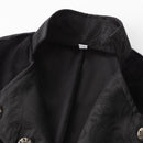 Women Gothic Punk Mid-Length Coat Black A Line Slim-Fit Lace Up Waist Trench