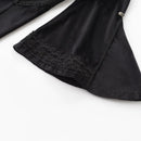 Women Gothic Punk Mid-Length Coat Black A Line Slim-Fit Lace Up Waist Trench