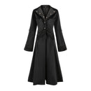 Women Gothic Punk Mid-Length Coat Black A Line Slim-Fit Lace Up Waist Trench