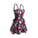 Women Gothic Vampire Cosplay Lace Up Mini Spaghetti Strap Vintage Print Dress - AwwwCos
