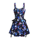Women Gothic Vampire Cosplay Lace Up Mini Spaghetti Strap Vintage Print Dress - AwwwCos