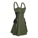 Women Gothic Vampire Cosplay Lace Up Mini Spaghetti Strap Vintage Print Dress - AwwwCos