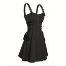 Women Gothic Vampire Cosplay Lace Up Mini Spaghetti Strap Vintage Print Dress - AwwwCos