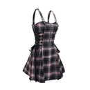 Women Gothic Vampire Cosplay Lace Up Mini Spaghetti Strap Vintage Print Dress - AwwwCos