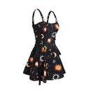 Women Gothic Vampire Cosplay Lace Up Mini Spaghetti Strap Vintage Print Dress - AwwwCos