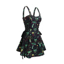 Women Gothic Vampire Cosplay Lace Up Mini Spaghetti Strap Vintage Print Dress - AwwwCos