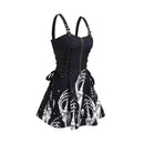 Women Gothic Vampire Cosplay Lace Up Mini Spaghetti Strap Vintage Print Dress - AwwwCos