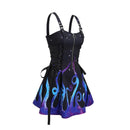Women Gothic Vampire Cosplay Lace Up Mini Spaghetti Strap Vintage Print Dress - AwwwCos