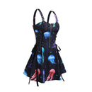 Women Gothic Vampire Cosplay Lace Up Mini Spaghetti Strap Vintage Print Dress - AwwwCos