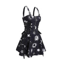 Women Gothic Vampire Cosplay Lace Up Mini Spaghetti Strap Vintage Print Dress - AwwwCos