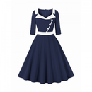Women Hepburn Style Cosplay Patchwork Christmas Half Sleeve Flared Dress - AwwwCos