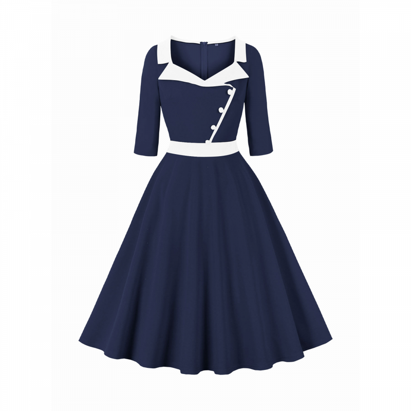 Women Hepburn Style Cosplay Patchwork Christmas Half Sleeve Flared Dress - AwwwCos