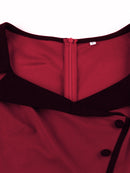 Women Hepburn Style Cosplay Patchwork Christmas Half Sleeve Flared Dress - AwwwCos