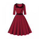 Women Hepburn Style Cosplay Patchwork Christmas Half Sleeve Flared Dress - AwwwCos