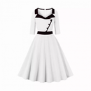 Women Hepburn Style Cosplay Patchwork Christmas Half Sleeve Flared Dress - AwwwCos