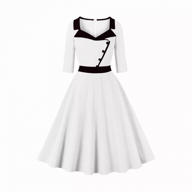 Women Hepburn Style Cosplay Patchwork Christmas Half Sleeve Flared Dress - AwwwCos