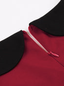 Women Hepburn Style Cosplay Patchwork Christmas Half Sleeve Flared Dress - AwwwCos