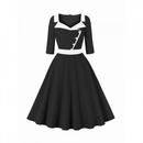 Women Hepburn Style Cosplay Patchwork Christmas Half Sleeve Flared Dress - AwwwCos