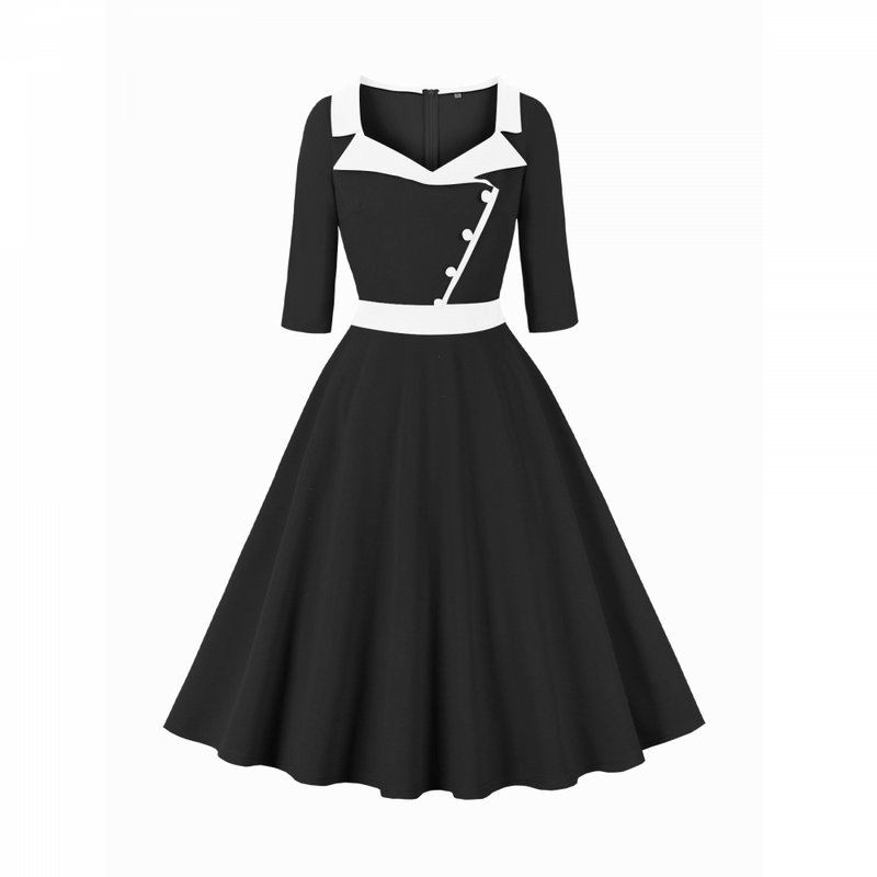 Women Hepburn Style Cosplay Patchwork Christmas Half Sleeve Flared Dress - AwwwCos