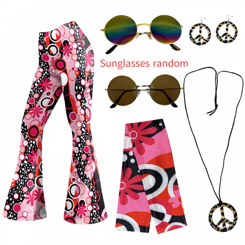 Women Hippie Fashion Wide Leg Flared Pants Printed Trousers Turban - AwwwCos