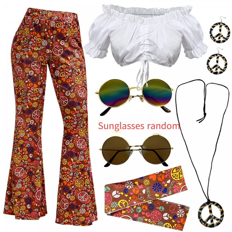 Women Hippie Fashion Wide Leg Flared Pants Printed Trousers Turban - AwwwCos