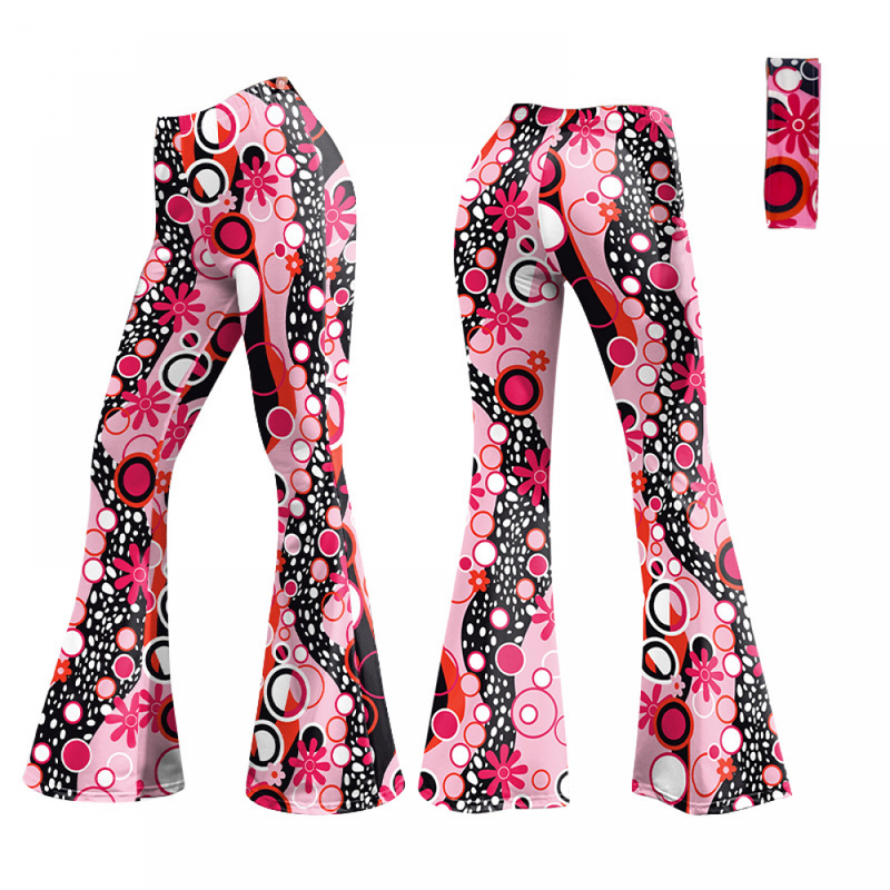 Women Hippie Fashion Wide Leg Flared Pants Printed Trousers Turban - AwwwCos