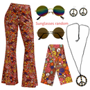 Women Hippie Fashion Wide Leg Flared Pants Printed Trousers Turban - AwwwCos