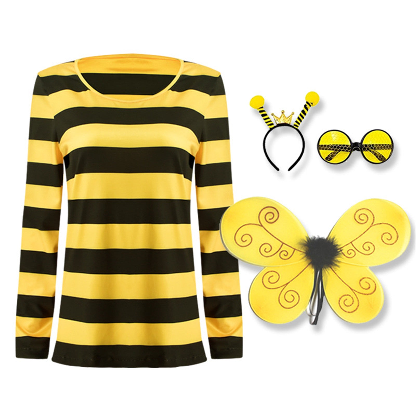 Women Kids Bee Cosplay Costume Print T-shirt Headwear Wings Eyes