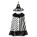 Women Killer Clown Cosplay Costume Halloween Black and White Jester Dress Hat