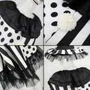 Women Killer Clown Cosplay Costume Halloween Black and White Jester Dress Hat