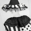Women Killer Clown Cosplay Costume Halloween Black and White Jester Dress Hat