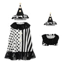 Women Killer Clown Cosplay Costume Halloween Black and White Jester Dress Hat