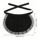 Women Kitchen Ruffled Waist Half Apron with Pockets Maid Cosplay Costume