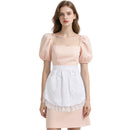 Women Kitchen Ruffled Waist Half Apron with Pockets Maid Cosplay Costume