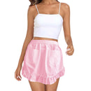 Women Kitchen Ruffled Waist Half Apron with Pockets Maid Cosplay Costume