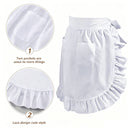 Women Kitchen Ruffled Waist Half Apron with Pockets Maid Cosplay Costume