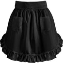 Women Kitchen Ruffled Waist Half Apron with Pockets Maid Cosplay Costume