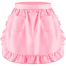 Women Kitchen Ruffled Waist Half Apron with Pockets Maid Cosplay Costume