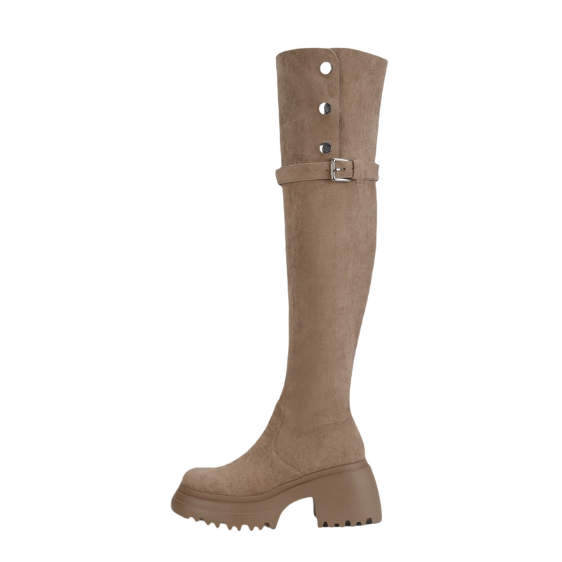Women Knee High Boots Chunky Heeled Suede Cowgirl Cosplay Biker Boots