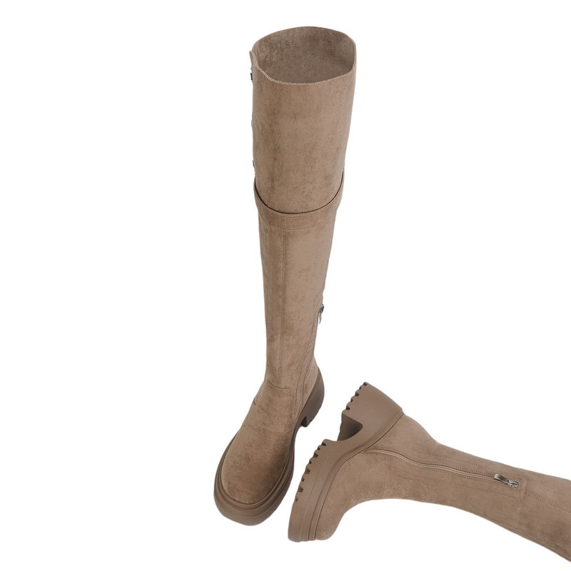 Women Knee High Boots Chunky Heeled Suede Cowgirl Cosplay Biker Boots