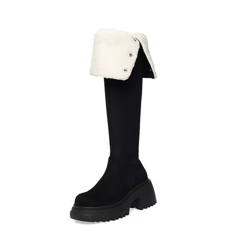 Women Knee High Boots Chunky Heeled Suede Cowgirl Cosplay Biker Boots